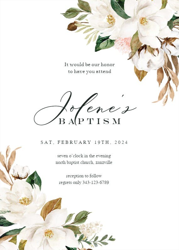 Simple magnolia - invitación de bautizo