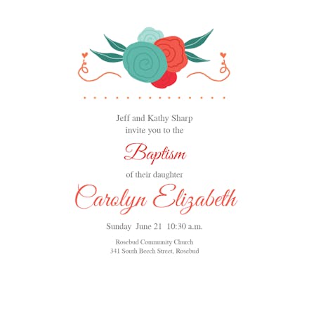Simple Rose Bouquet - Baptism & Christening Invitation