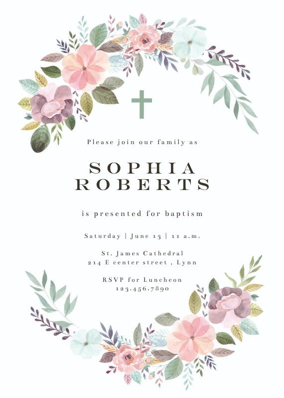 Soft floral - baptism & christening invitation