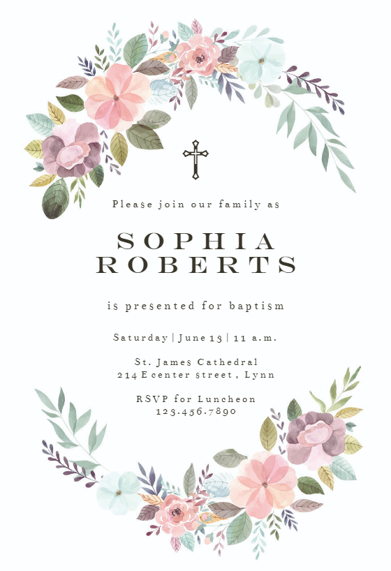 soft floral baptism christening invitation template