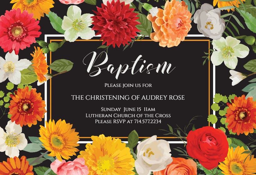 Spring border - baptism & christening invitation