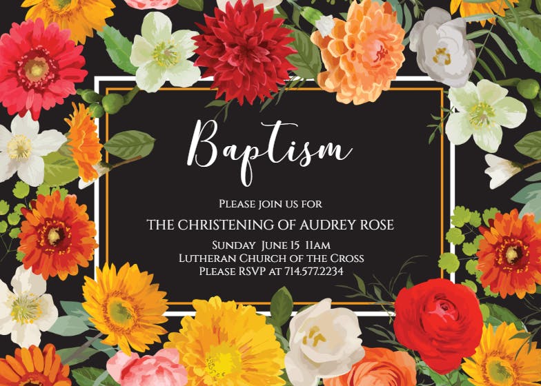 Spring border - baptism & christening invitation