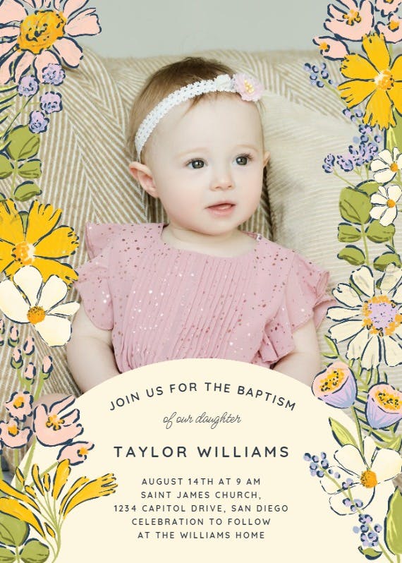 Spring florals - baptism & christening invitation