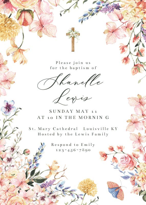 Spring warming flowers - invitación de bautizo
