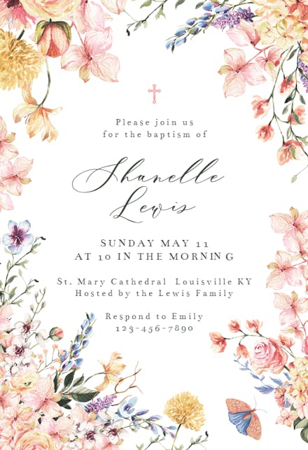 Spring Warming Flowers - Baptism & Christening Invitation