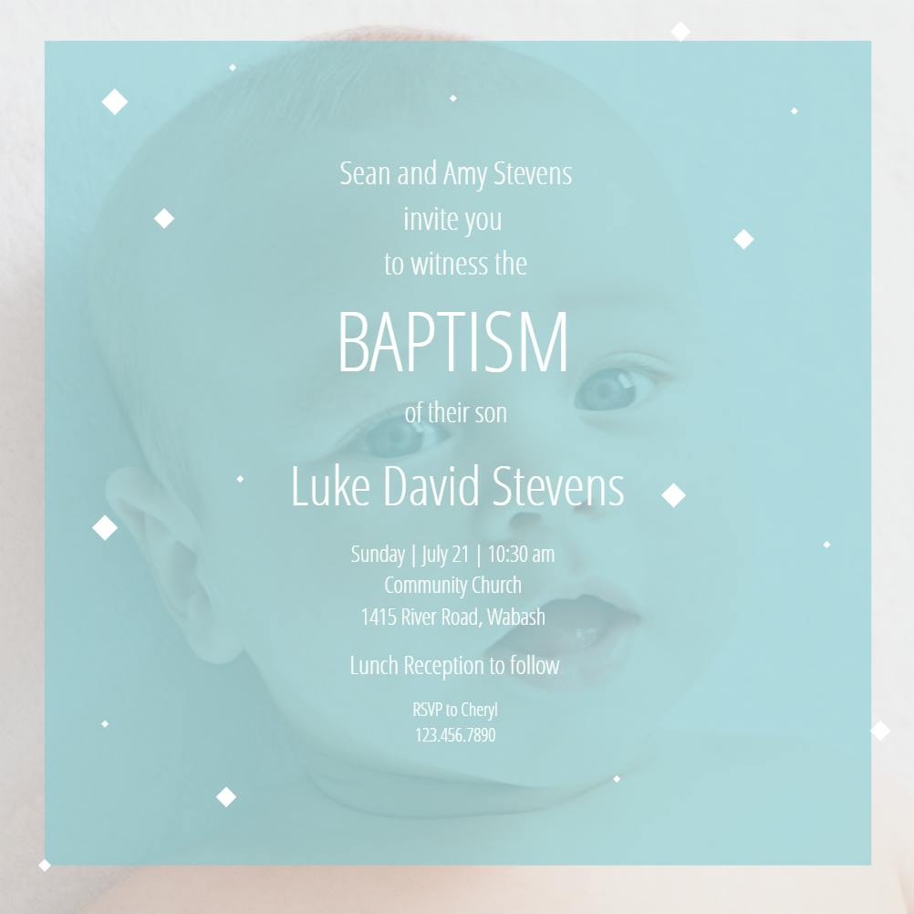 Square blue photo - baptism & christening invitation