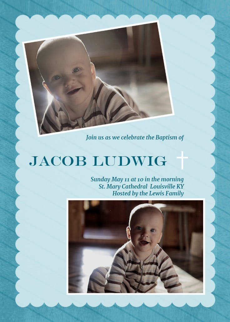 Stamped frame blue - baptism & christening invitation