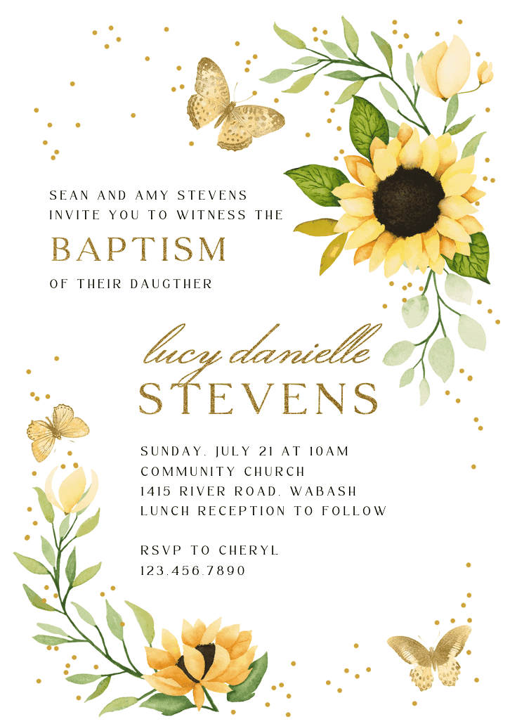 Sunflower corner - baptism & christening invitation