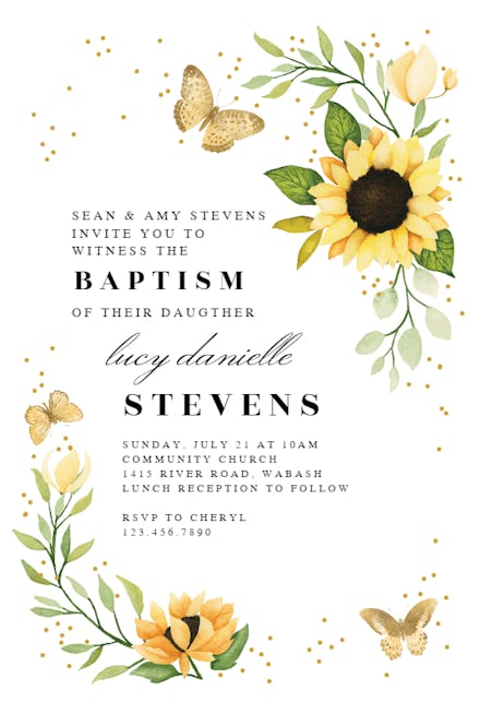 Sunflower Corner - Baptism & Christening Invitation