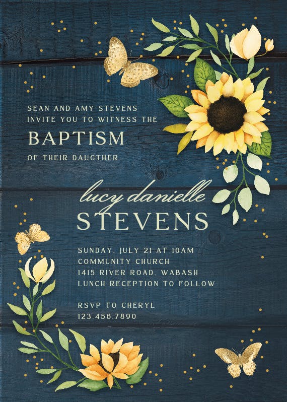 Sunflower corner - baptism & christening invitation
