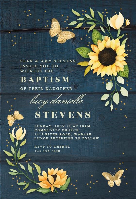 Sunflower corner - baptism & christening invitation