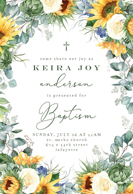 Sunflowers - Baptism & Christening Invitation