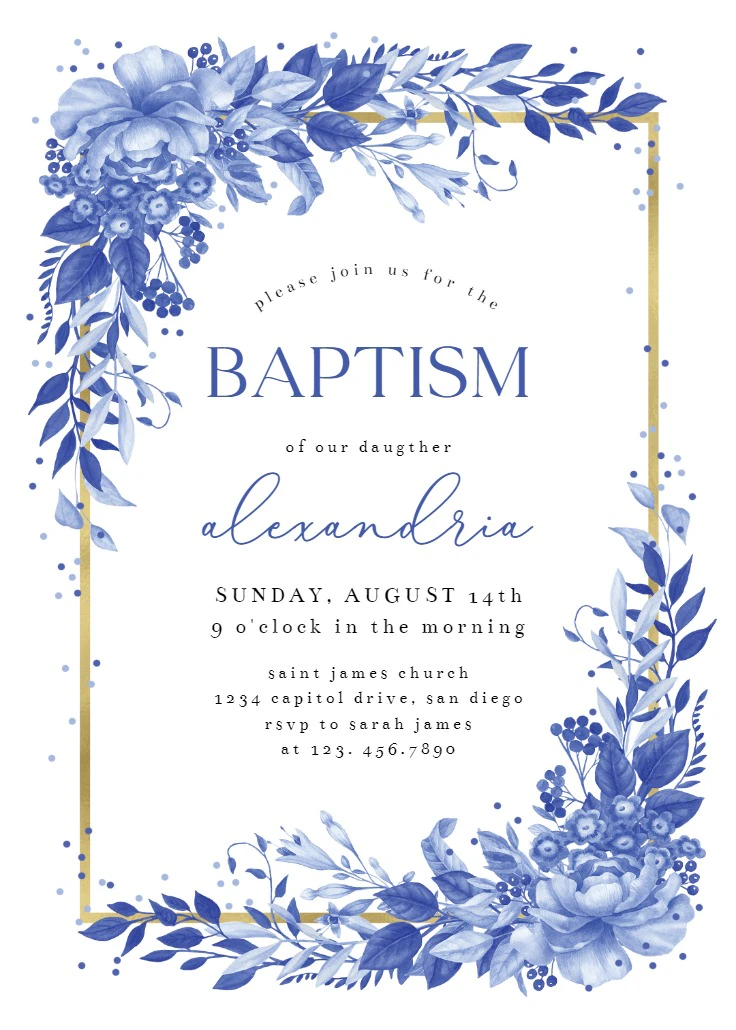 Indigo Flowers - Baptism & Christening Invitation Template | Greetings ...