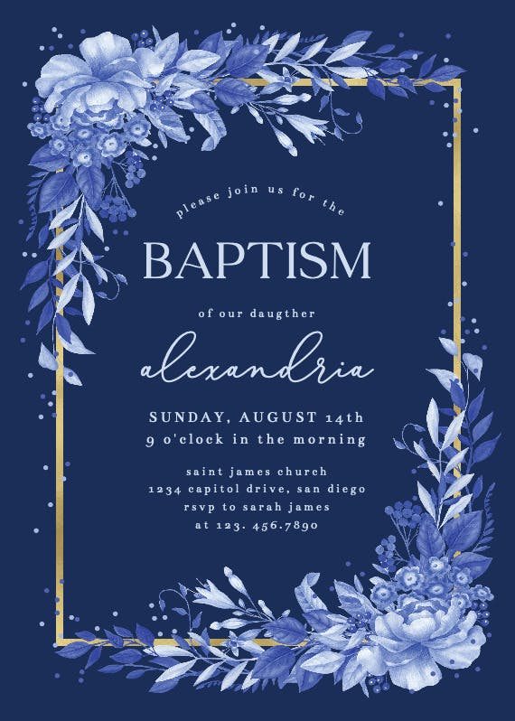 Surreal indigo bouquet - baptism & christening invitation