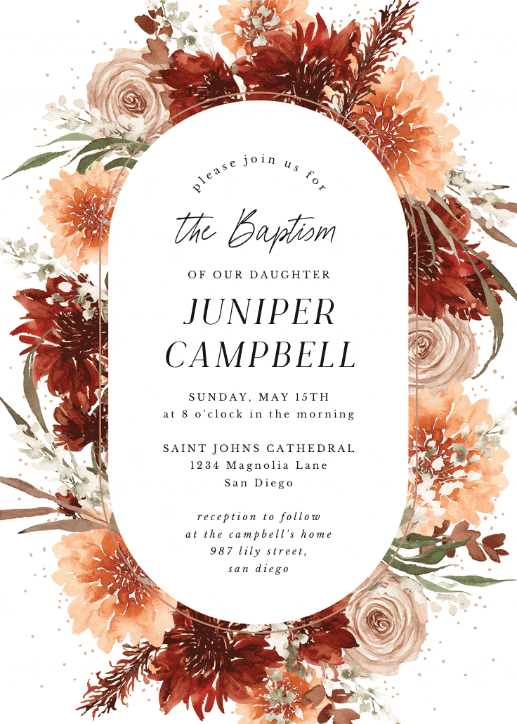 Terracotta round frame - baptism & christening invitation