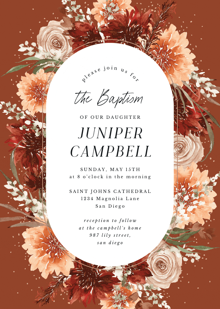 Terracotta round frame - baptism & christening invitation