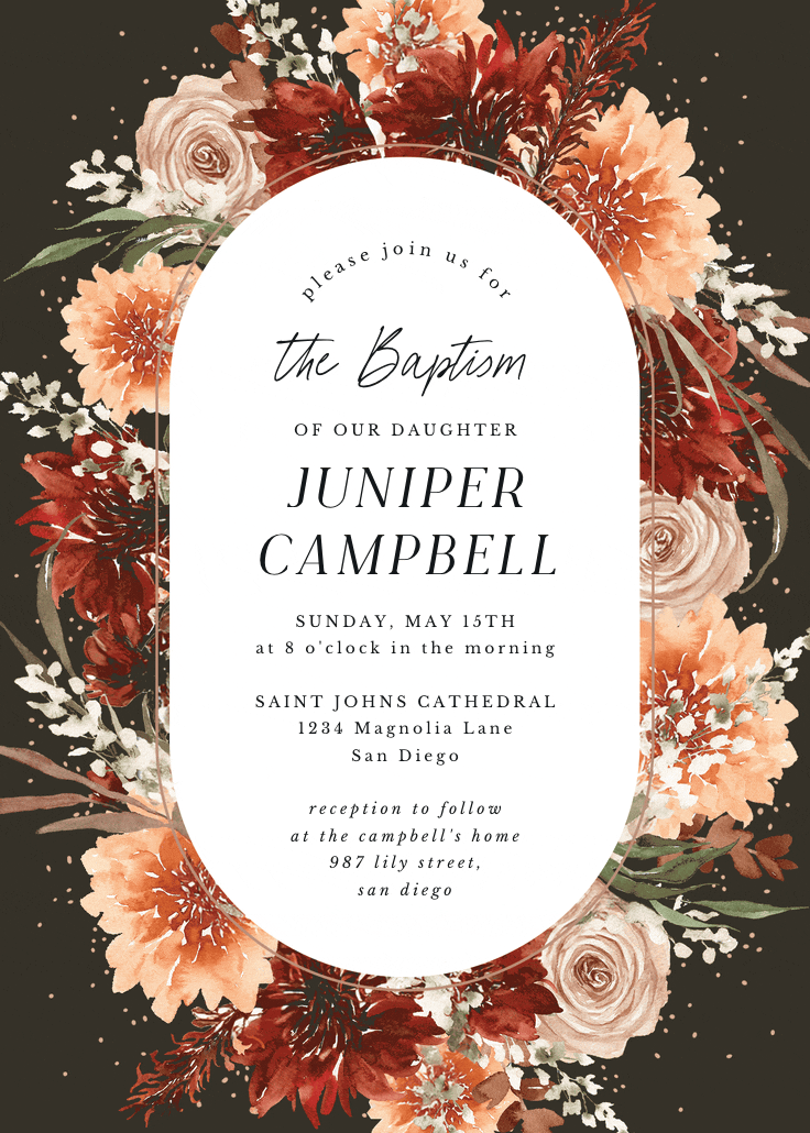 Terracotta round frame - baptism & christening invitation