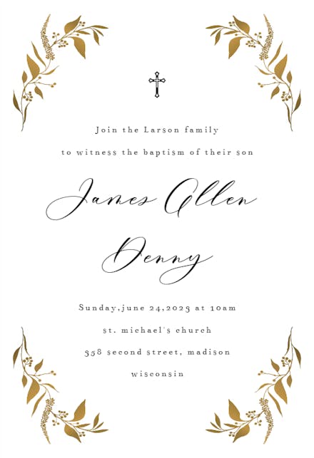 Tiny Gold Botanical - Baptism & Christening Invitation
