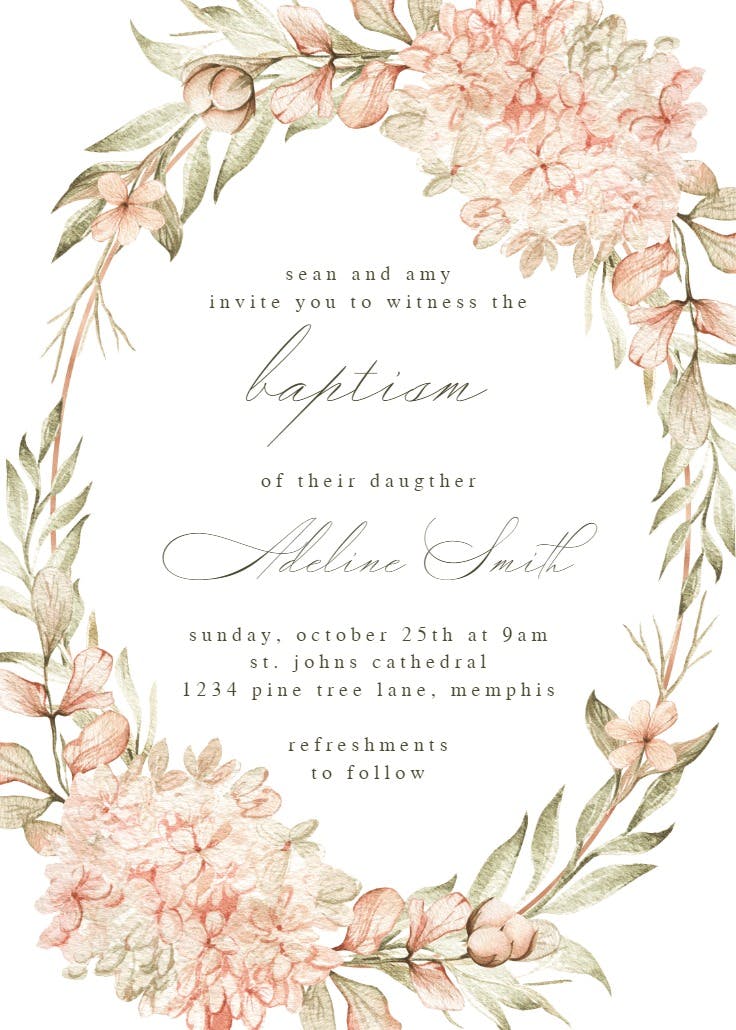 Vintage hydrangea - baptism & christening invitation