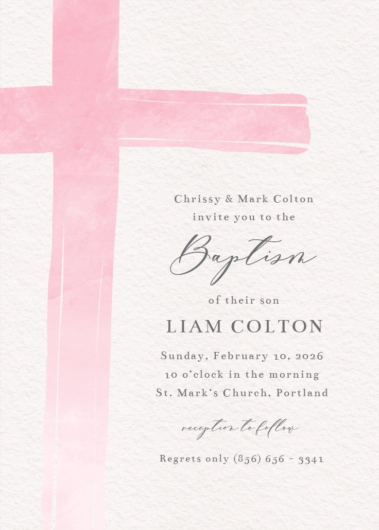 Watercolor cross - baptism & christening invitation