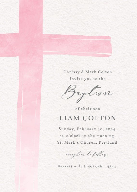 Watercolor cross - invitación de bautizo