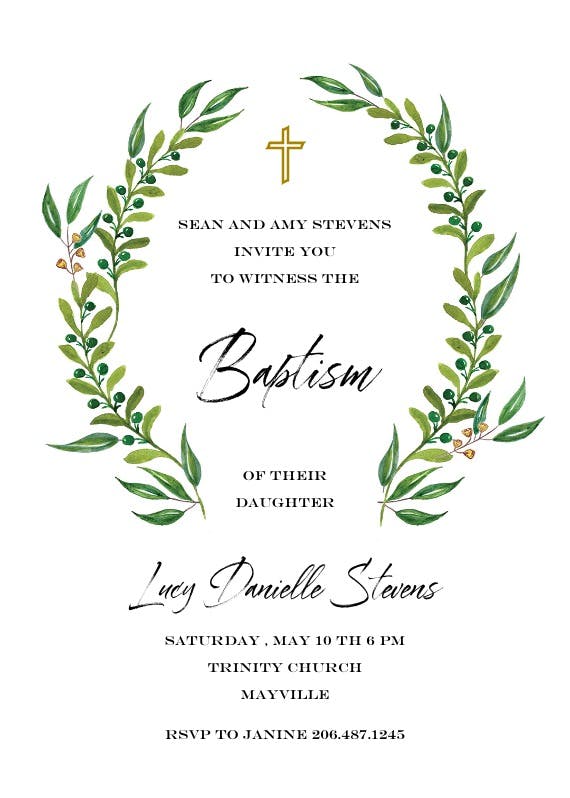 Watercolor greenery - baptism & christening invitation