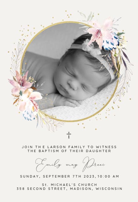 Whimsical wreath - Baptism & Christening Invitation