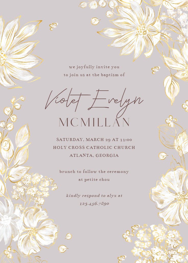 White petals - baptism & christening invitation