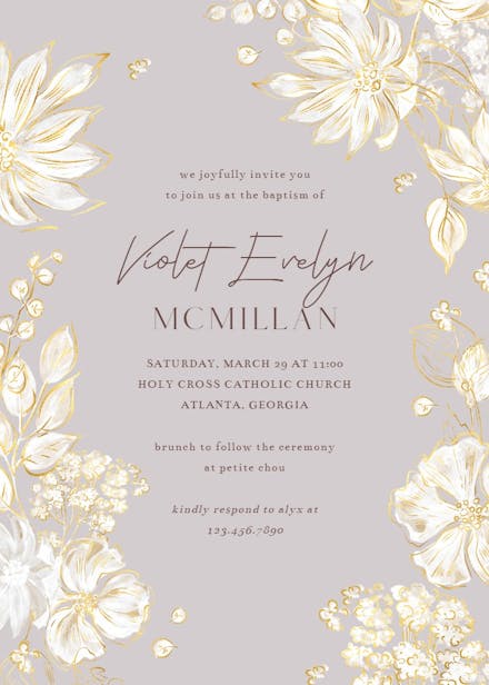 White petals - baptism & christening invitation