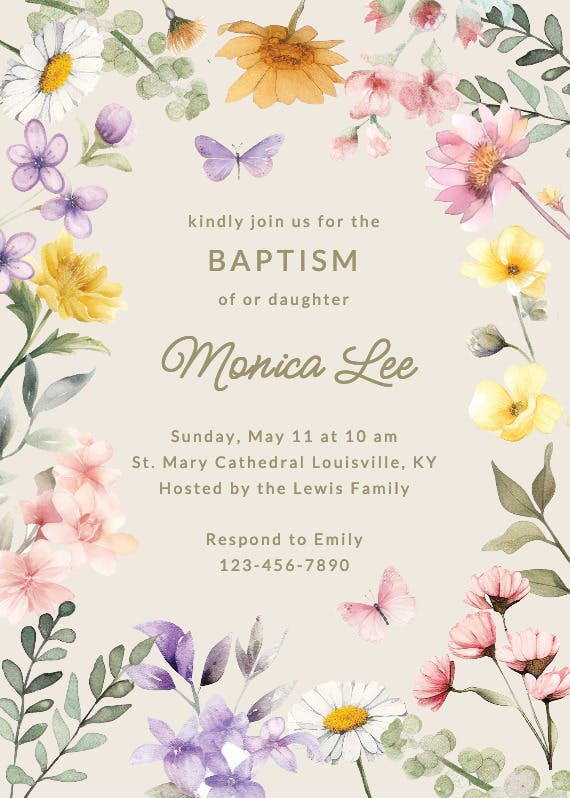 Wonderful blossoms - invitación de bautizo