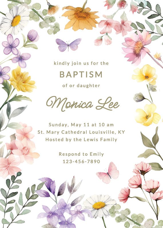 Wonderful blossoms - invitación para bautizo