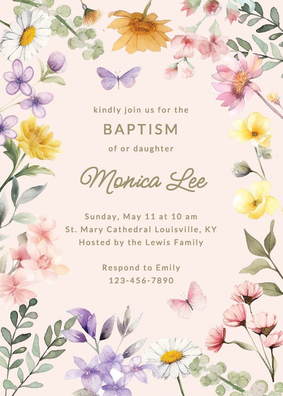 Wonderful blossoms - invitación para bautizo