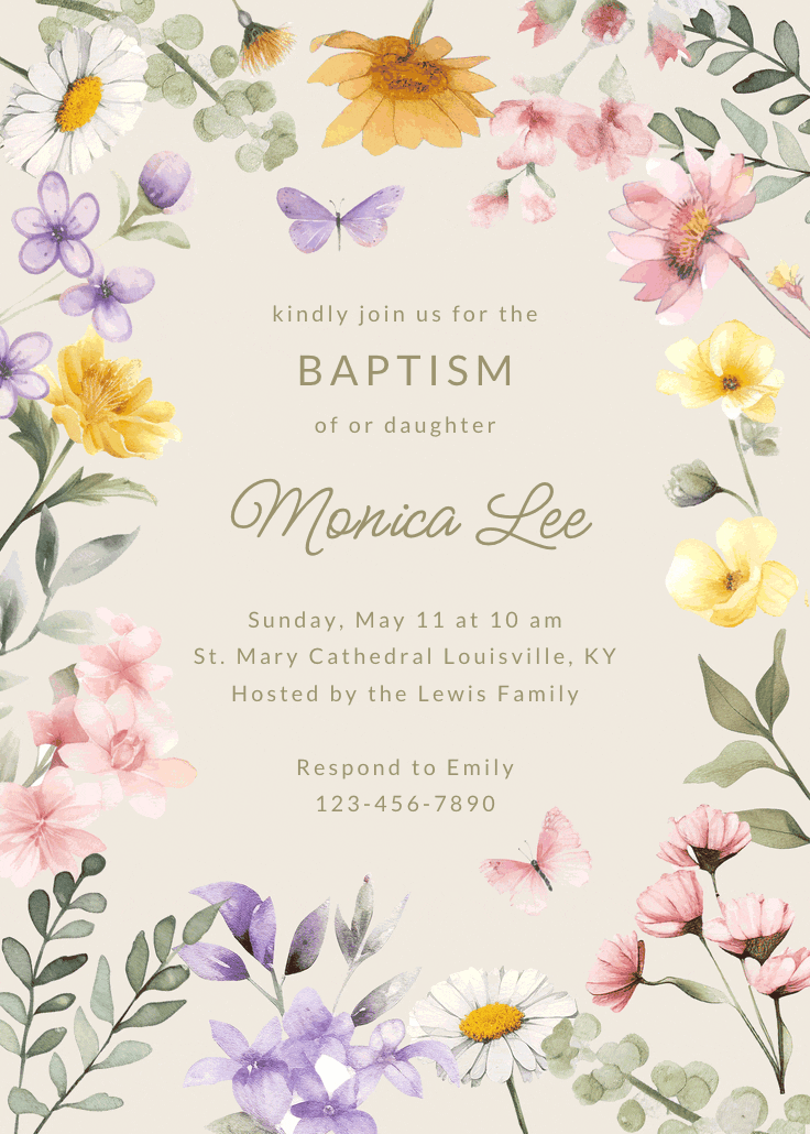 Wonderful blossoms - invitación de bautizo