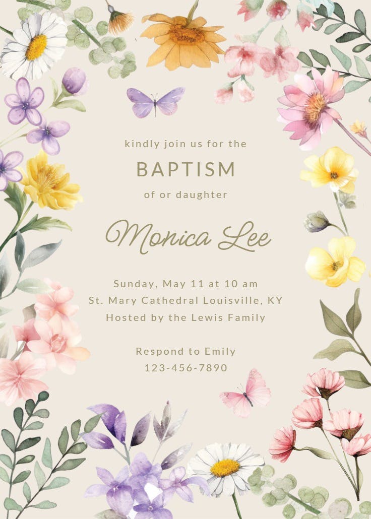 Wonderful blossoms - baptism & christening invitation