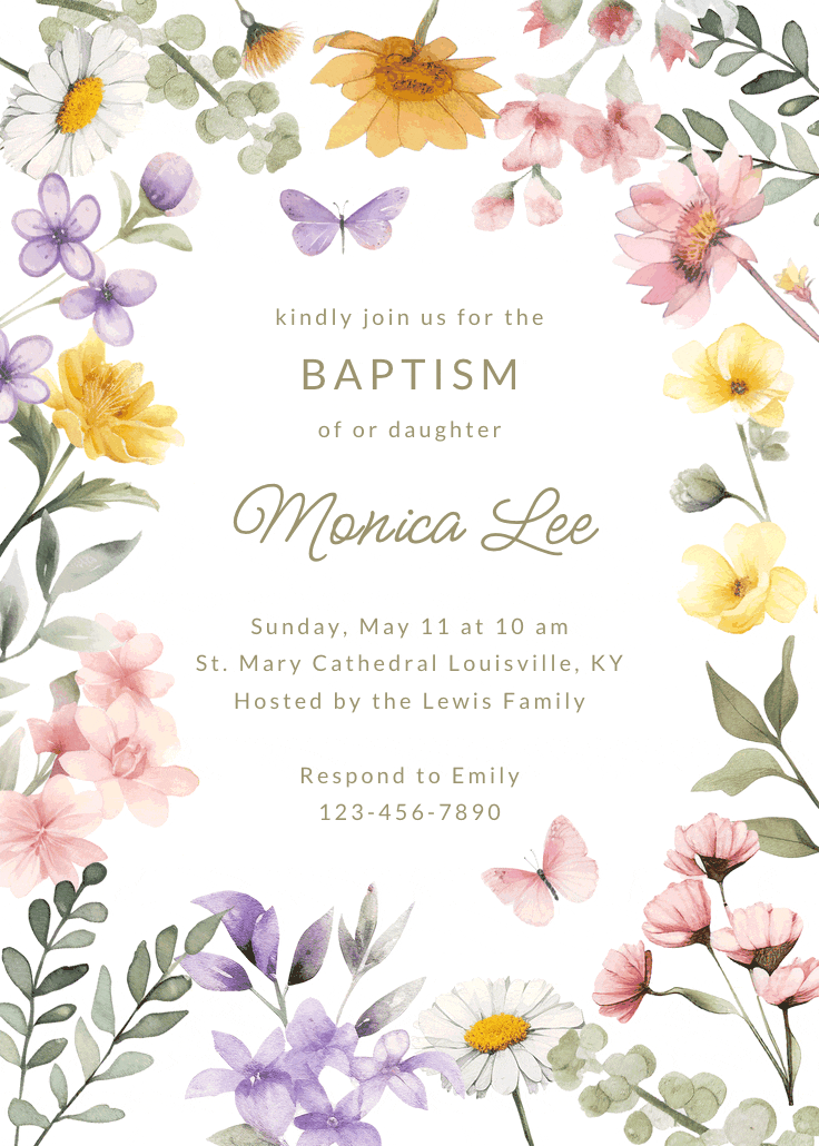 Wonderful blossoms - baptism & christening invitation