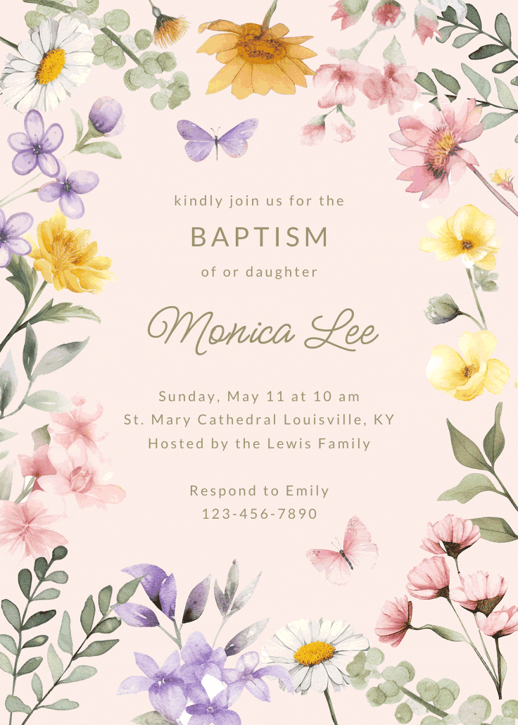 Wonderful blossoms - baptism & christening invitation
