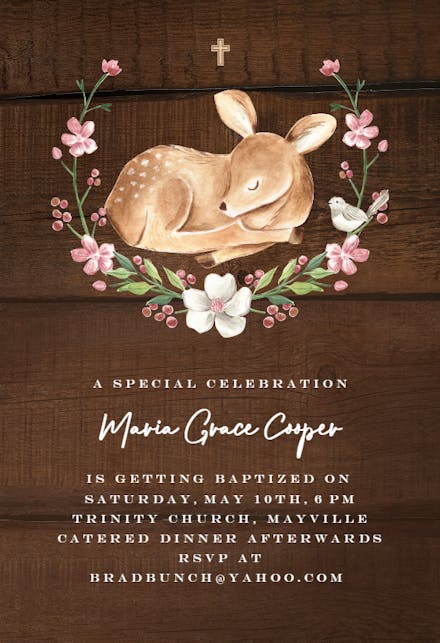 Woodland baby deer - Baptism & Christening Invitation