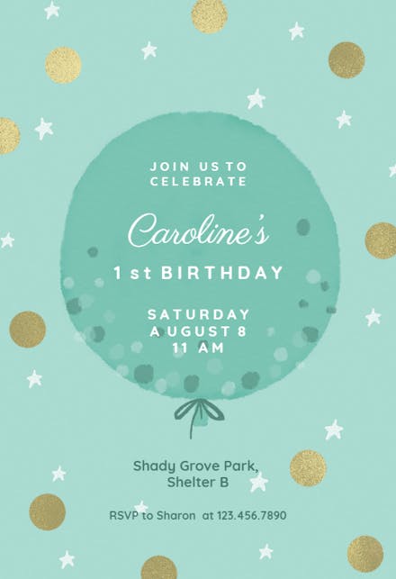 Polka dotted balloon - Birthday Invitation