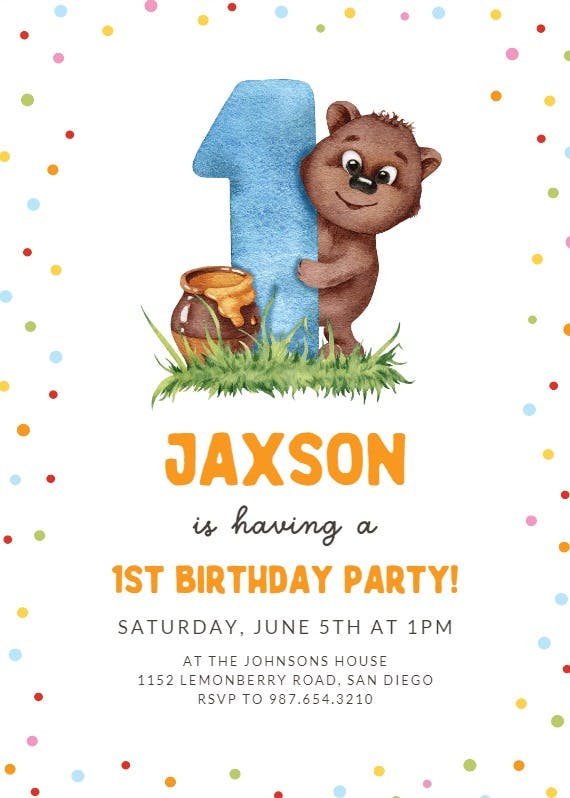 1st birthday bear -  invitación de cumpleaños