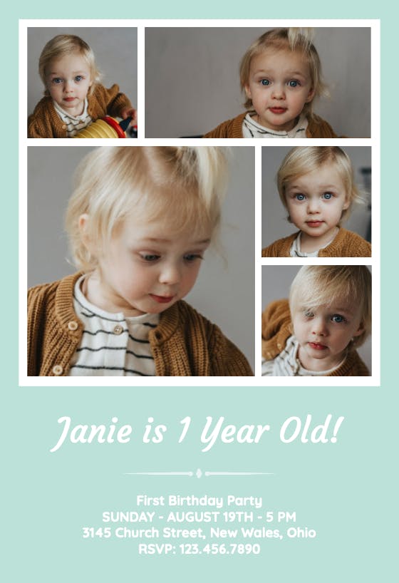 1st birthday photo collage - birthday invitation