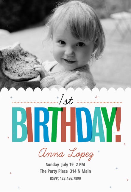 1st Birthday Photo - Birthday Invitation