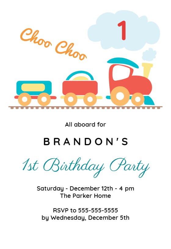 1st birthday train - birthday invitation