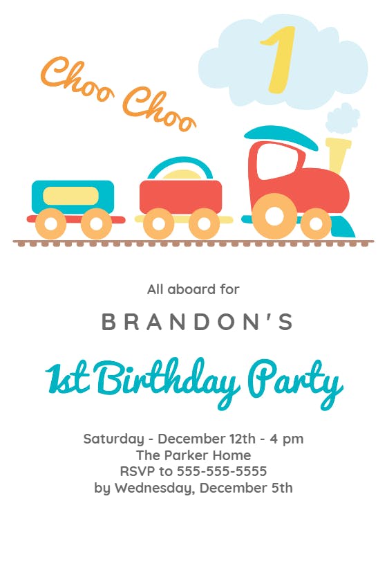 1st birthday train -  invitación de cumpleaños