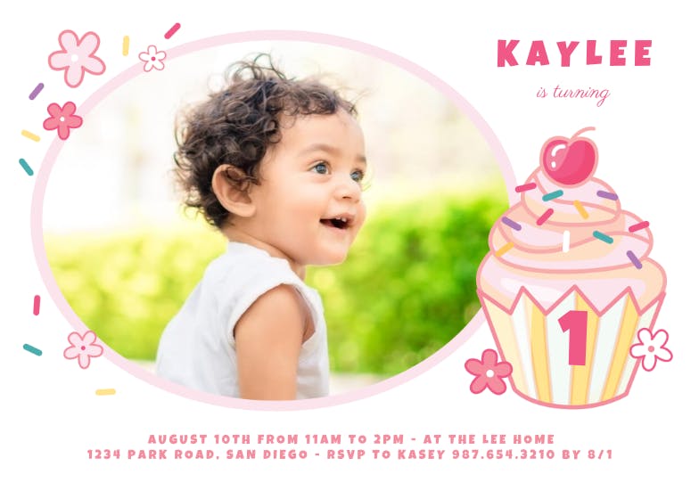 1st cupcake -  invitación de cumpleaños
