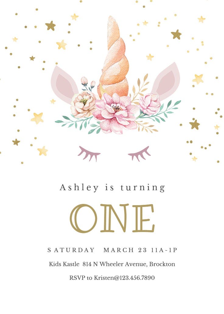 1st floral unicorn - invitación de cumpleaños