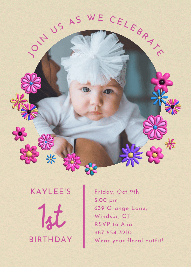 3d blooms - invitación de cumpleaños