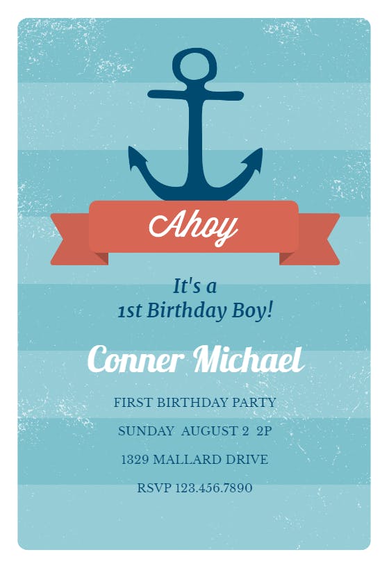 Ahoy 1st birthday - birthday invitation