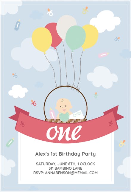 Balloon Basket - Invitación de Cumpleaños