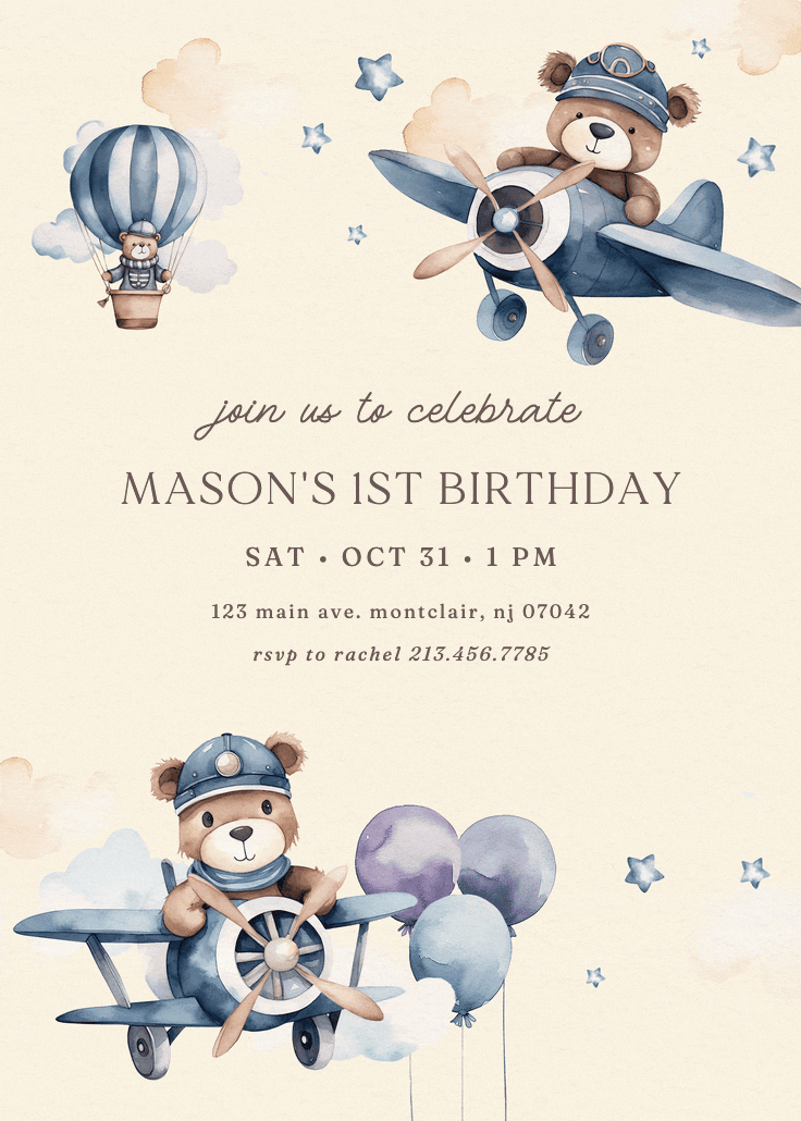 Beary cute pilot - birthday invitation