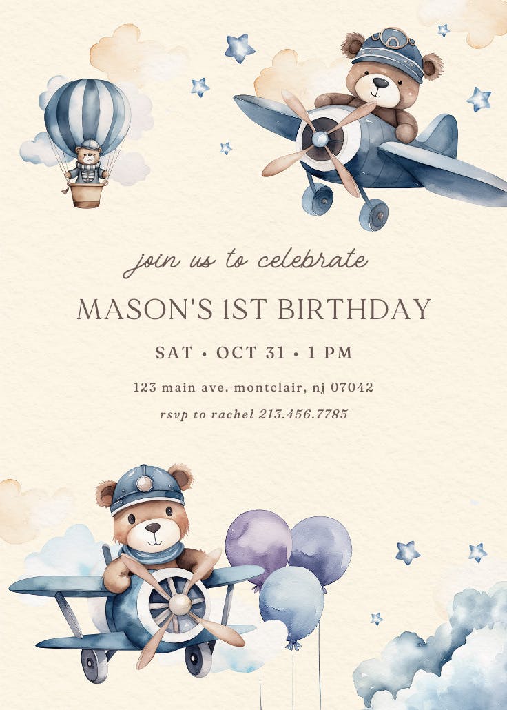 Beary cute pilot - birthday invitation